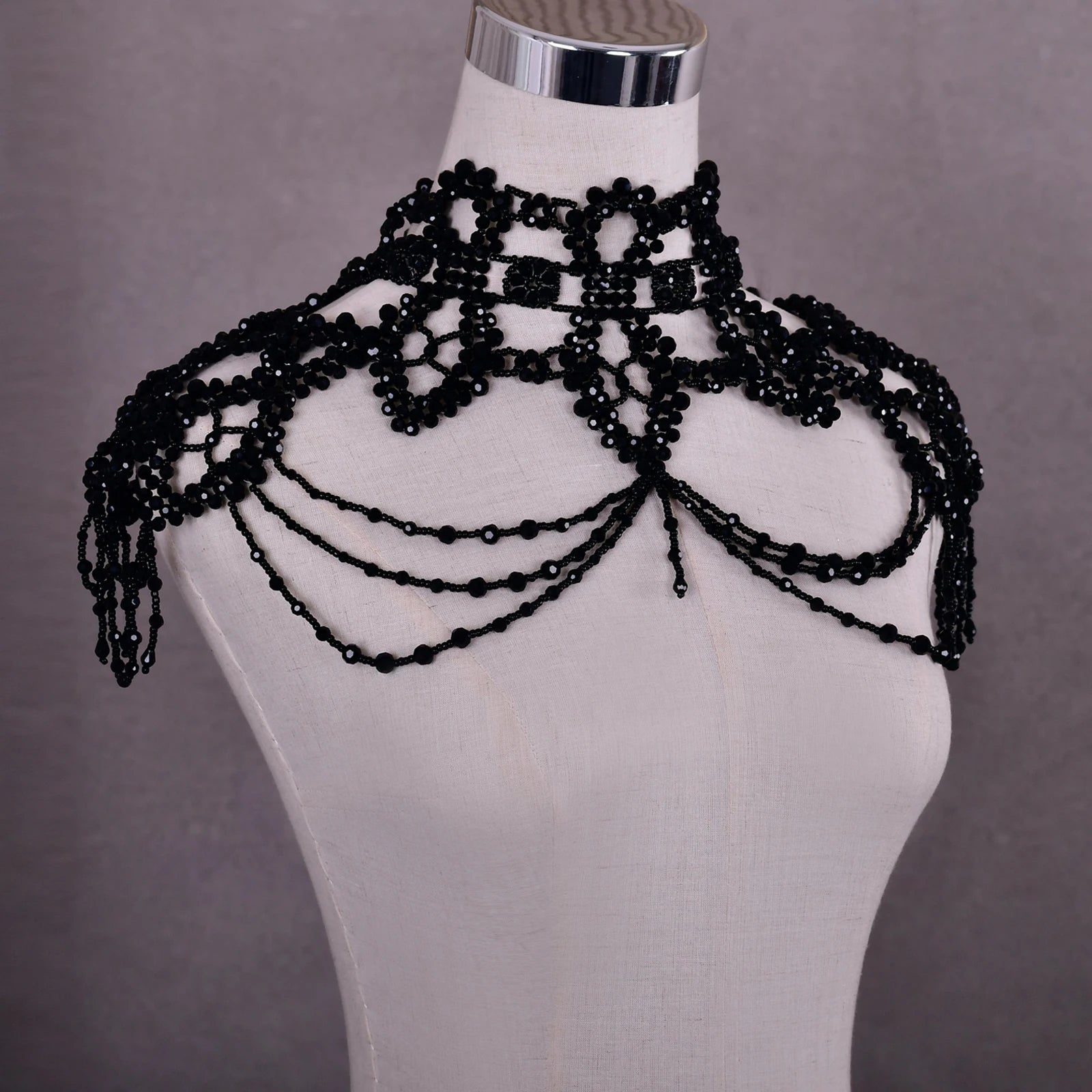 Bridal Bolero Black Crystal Necklace Beaded Bridal Covered Body Chain Women Accessories Off Shoulder Bolero Decoration VG09 - AMULET RING STORE