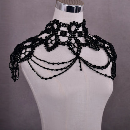 Bridal Bolero Black Crystal Necklace Beaded Bridal Covered Body Chain Women Accessories Off Shoulder Bolero Decoration VG09 - AMULET RING STORE