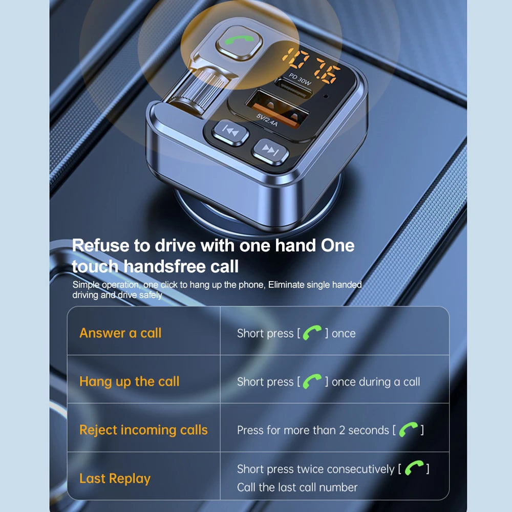 Car Bluetooth Receiver USB U Disk Read PD20w Fast Charging Digital Display Car Mobile Phone Adapter FM Transmiter For Cellphones - AMULET RING STORE