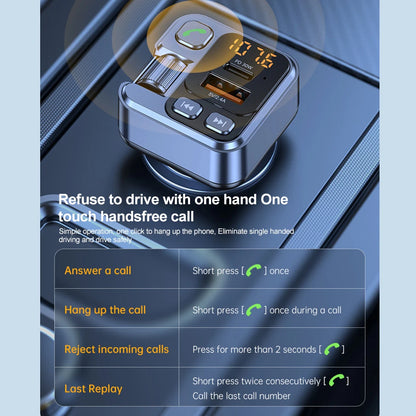 Car Bluetooth Receiver USB U Disk Read PD20w Fast Charging Digital Display Car Mobile Phone Adapter FM Transmiter For Cellphones - AMULET RING STORE