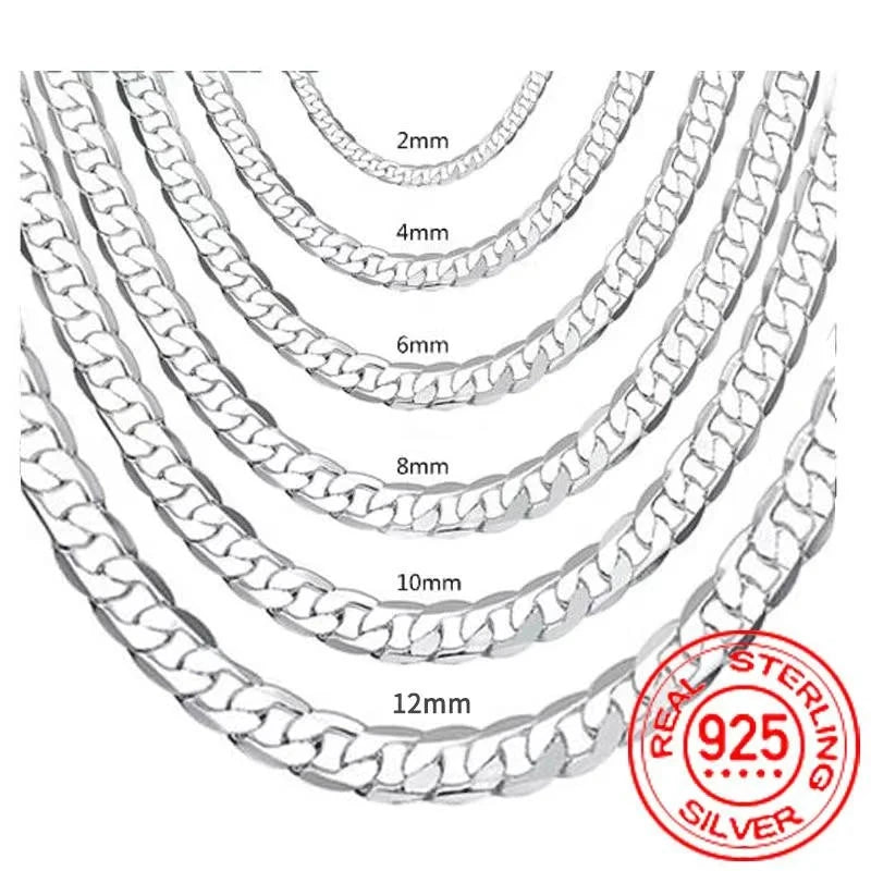 Men's 925 Sterling Silver Necklace 2/4/6/8/10/12MM 40-75cm Face Chain Necklace Lobster Clasp Men And Women Engagement Jewelry - AMULET RING STORE