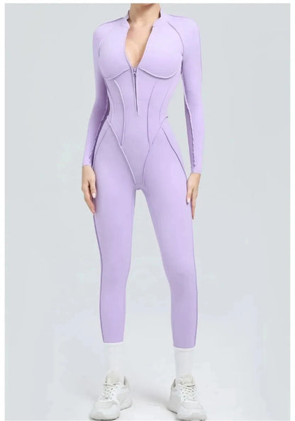 Seamless Yoga Jumpsuit Sports Fitness Backless Tight Zipper Long-sleeved One-Piece Workout Clothes Gym Leggings Sportswear