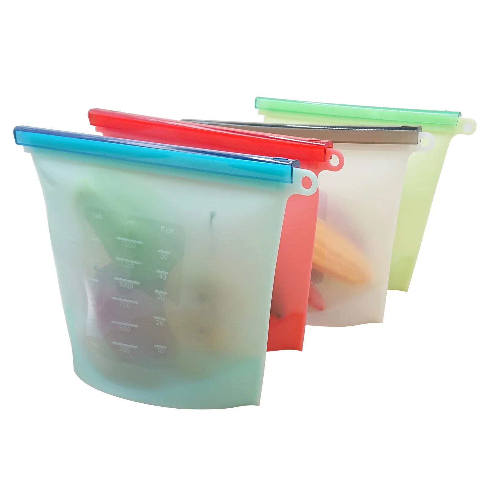 500-1500ML Silicone Bags Reusable Silicone Food Grade Storage Bag Lunch Sandwich Snack Fruit Freezer Zip Seal Keep Fresh Bags - AMULET RING STORE