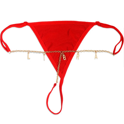 Customize Letter Name Thong Sexy Women Tanga Panties Metal Waist Body Chain G-String Big Butt Briefs Personalized Underwear Gift - AMULET RING STORE
