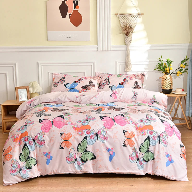 Ethereal Butterfly Print Brushed Duvet Cover Set with Pillowcases - Cozy Polyester,Twin/Full/King/Queen Size