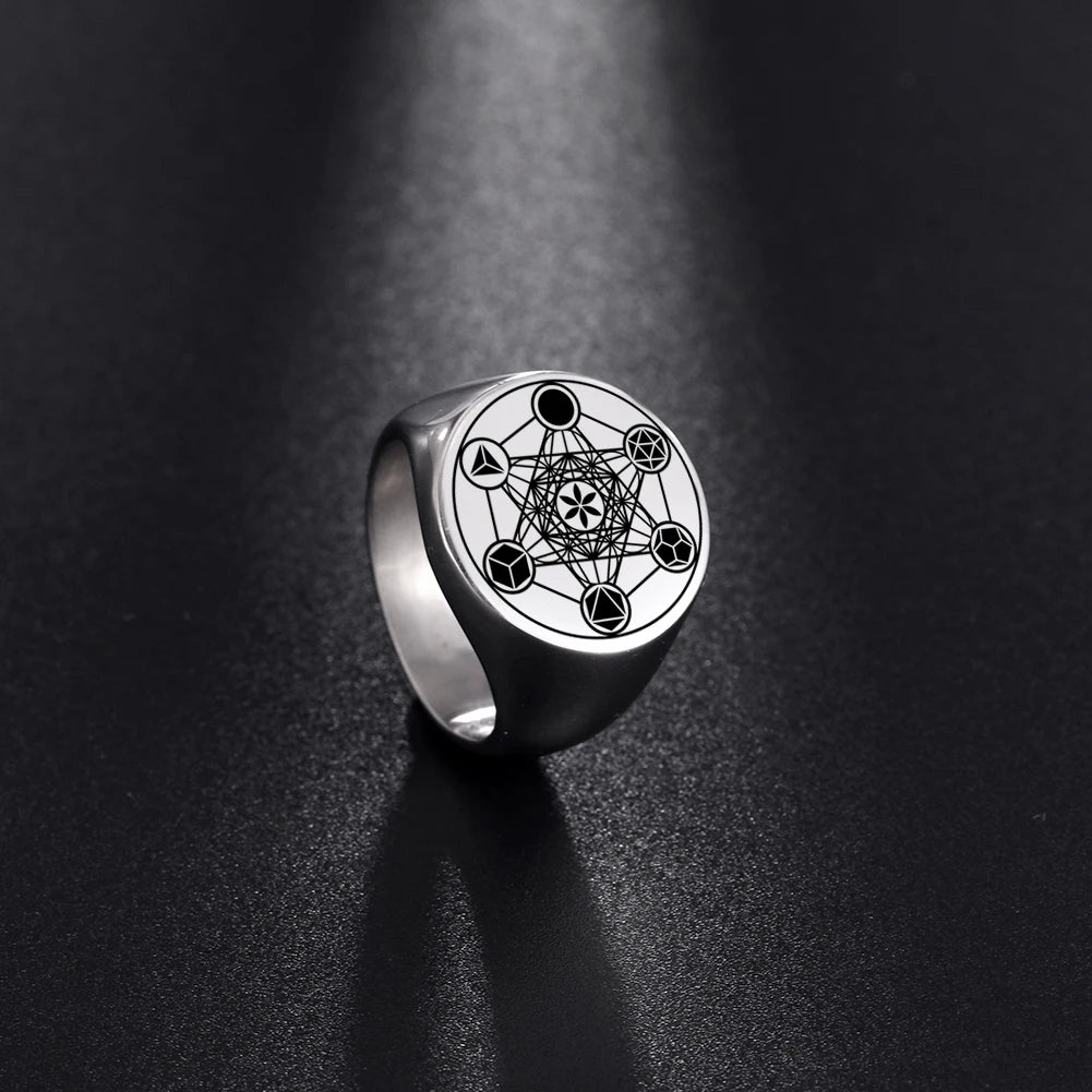 Amaxer Retro Stainless Steel Archangel Metatron Angel of Life Seal Amulet Ring