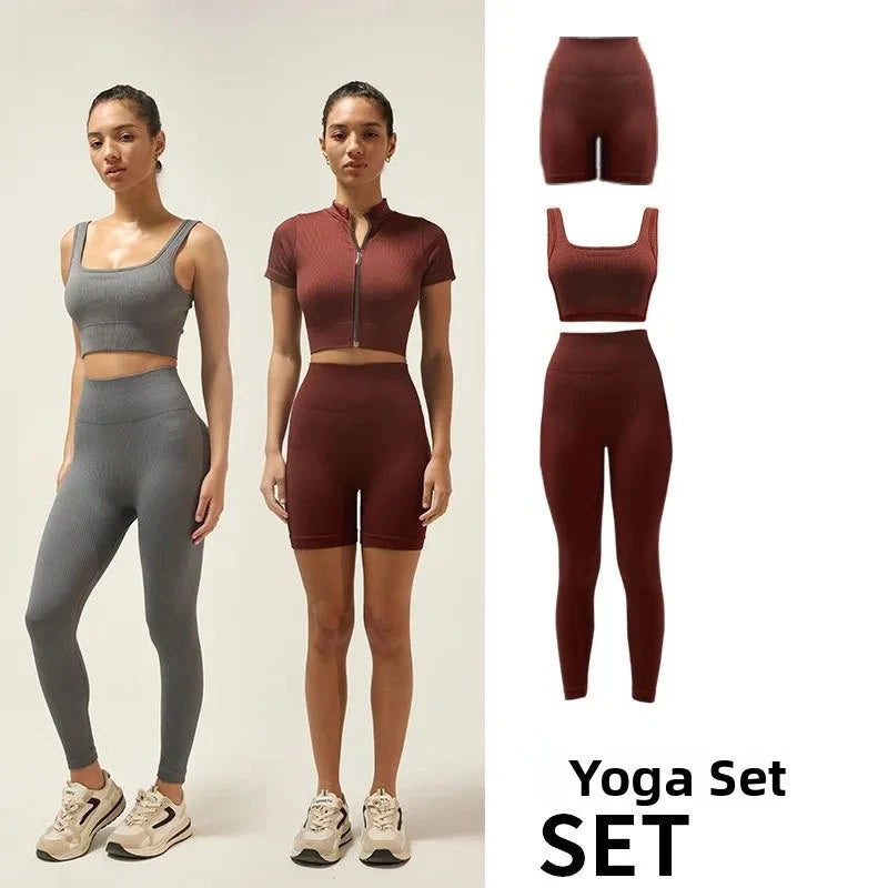 Fitn Yoga Clothes Set High Collar Zipper Bal ort Sve Long Sve orts Women's Sportswear Tee-quarter Length ...