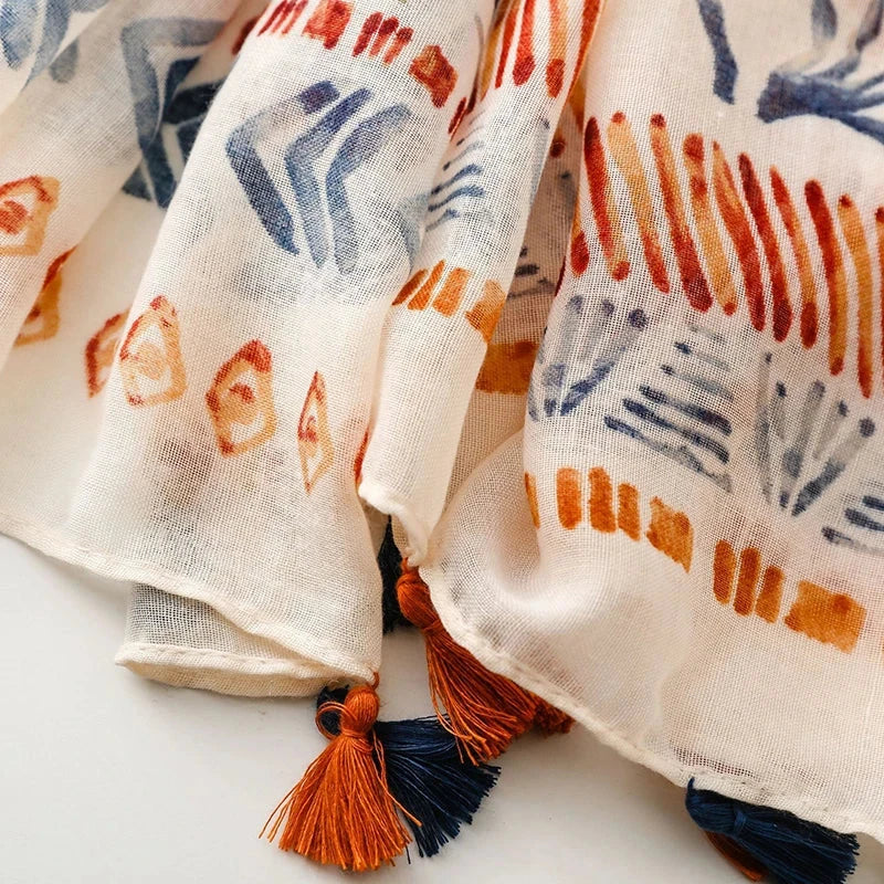 Retro Bohemian Styles Women Scarf Summer Beach Shawl Cotton Linen Feeling Tassel Pashmina Muslim Hijab Wrap Lady Viscose Scarf