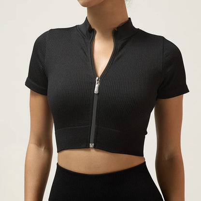 Fitn Yoga Clothes Set High Collar Zipper Bal ort Sve Long Sve orts Women's Sportswear Tee-quarter Length ...