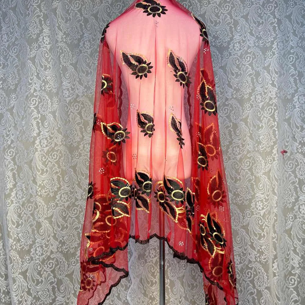on sale 2025 New African Net Hijab Scarf For Muslim Women African Dubai Islam Headscarf Embroidery Shawls voile - AMULET RING STORE
