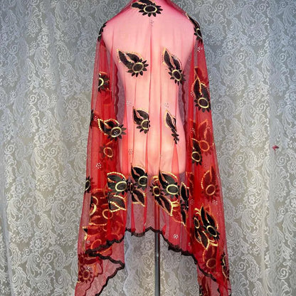 on sale 2025 New African Net Hijab Scarf For Muslim Women African Dubai Islam Headscarf Embroidery Shawls voile - AMULET RING STORE