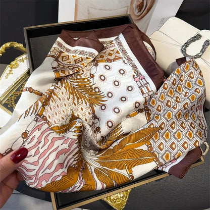 Luxury Fashion Print Square Scarf Women Soft Satin Scarves Bandana Hijab Neckerchief Shawl Kerchief Hair Band Foulard Lady - AMULET RING STORE