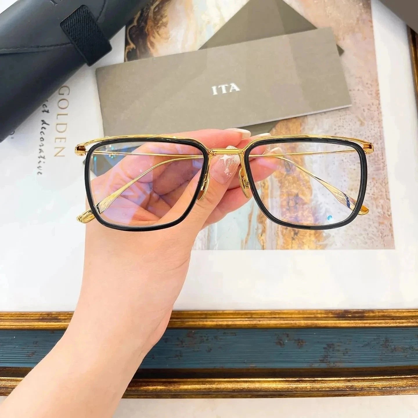 Original Ditaeds SCHEMA-ONE DTX106 Trendy Classic Casual Men Sunglasses Luxury Top Quality Gold Alloy Frame Women Couple Eyewear