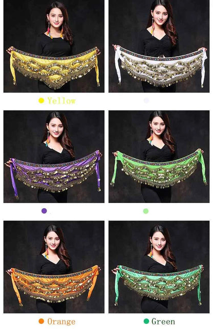 Oriental/Indian Belly Dance Coin Belt BellyDance Hip Scarf Golden Coins Belly Dance Costume Accessories Dancing Coin Belt