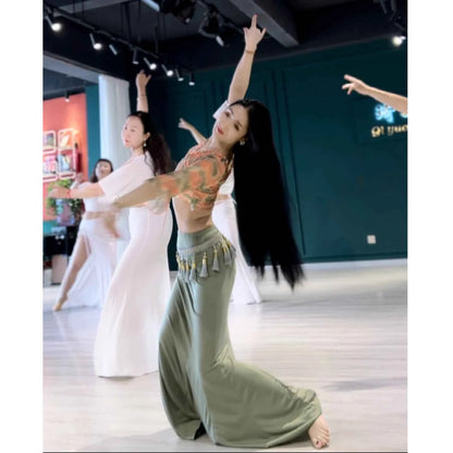 Yue Meng Feng Lu 2024 New Belly Dance Practice Suit Beginner Spring Summer Breathable Bell Sve Performance Costume Women