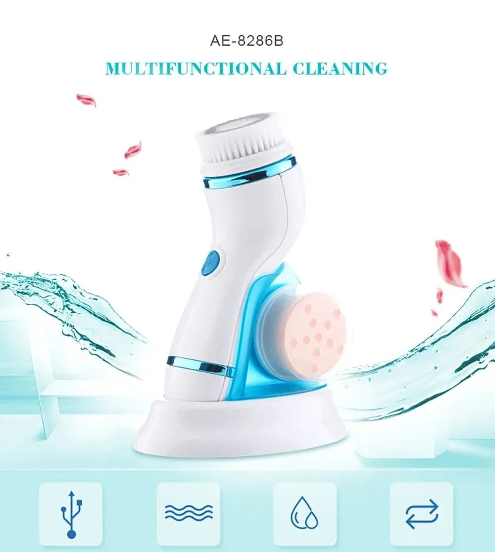 4 In 1 Electric Facial Cleansing Brush Massage Wash Rotating Face Cleansing Machine Waterproof Removal Pore Blackhead Exfoliator