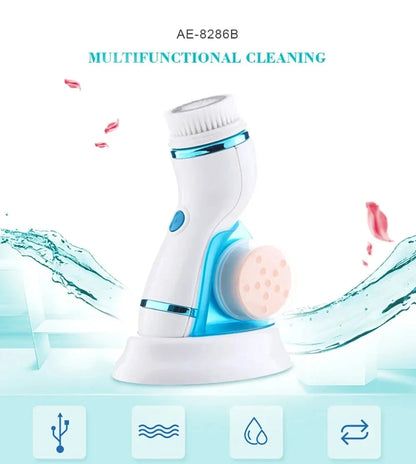 4 In 1 Electric Facial Cleansing Brush Massage Wash Rotating Face Cleansing Machine Waterproof Removal Pore Blackhead Exfoliator
