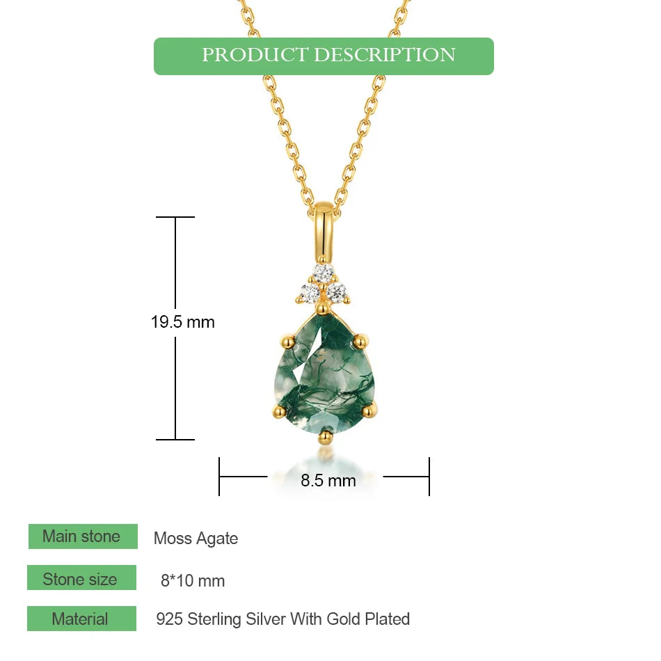 WES 100% 925 Silver Natural Unique Boho Moss Agate Pendant Necklace for Woman Earth Day Forest Jewelry Engagement Gift Wholesale - AMULET RING STORE