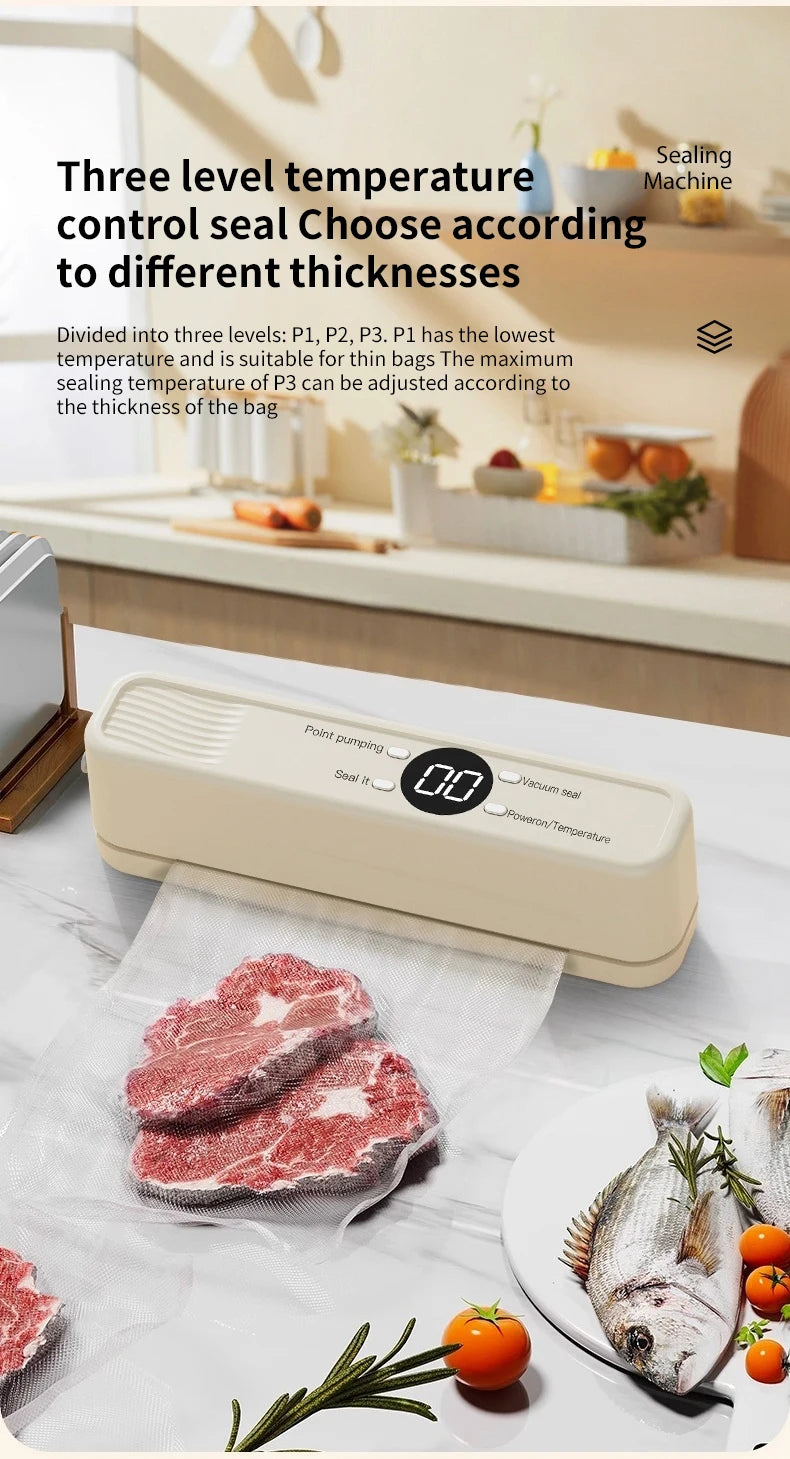 Wireless Vacuum Sealer Machine - 60KPA Powerful Suction, Portable Food Saver with 3 Temperature Levels,External Pumping Function - AMULET RING STORE