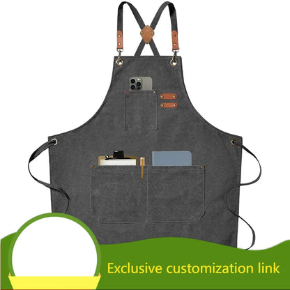 Customized apron New Fashion Canvas Kitchen Aprons For Woman Men Chef Work Apron For Restaurant Bar Shop Cafes Studios Uniform - AMULET RING STORE