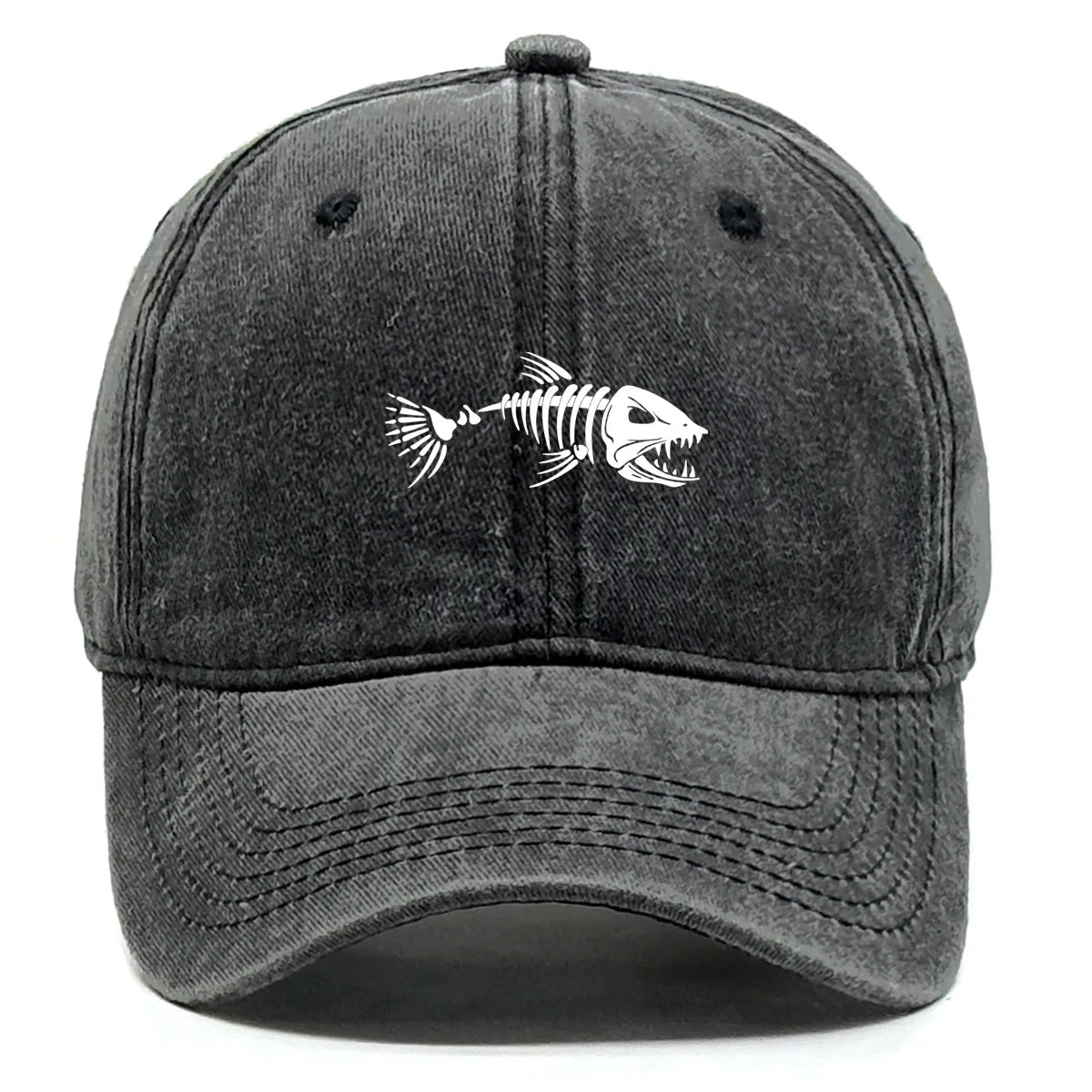 White Fish Bones Print Adjustable Retro Baseball Cap Woman's Cap Distressed Fashion Snapback Caps Ideal Choice For Women & Men - AMULET RING STORE