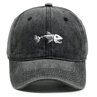 White Fish Bones Print Adjustable Retro Baseball Cap Woman's Cap Distressed Fashion Snapback Caps Ideal Choice For Women & Men - AMULET RING STORE