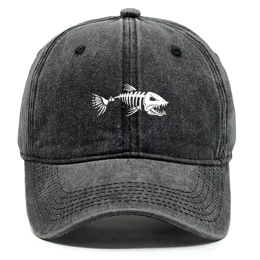 White Fish Bones Print Adjustable Retro Baseball Cap Woman's Cap Distressed Fashion Snapback Caps Ideal Choice For Women & Men - AMULET RING STORE