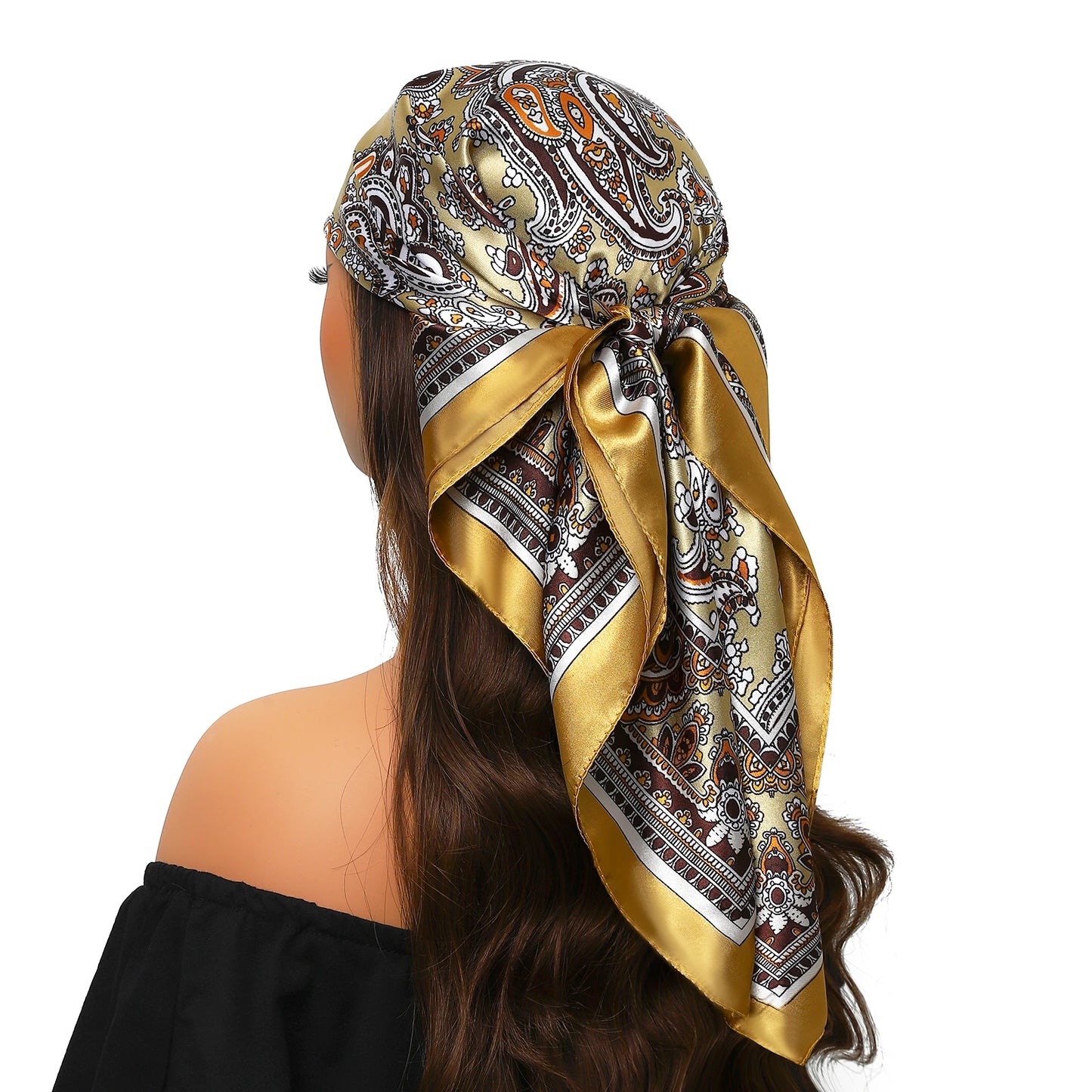 Head Scarf Women Luxury Brand Square 90*90cm Silk Foulard Satin Bandana Cheveux Soft Neckerchief Hijab Hair Scarves For Ladies - AMULET RING STORE