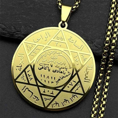 Solomon Seal Hexagram Star David Pendant Necklace for Women Men Stainless Steel Gold Color Arabic Protection Amulet Jewelry