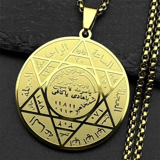 Solomon Seal Hexagram Star David Pendant Necklace for Women Men Stainless Steel Gold Color Arabic Protection Amulet Jewelry