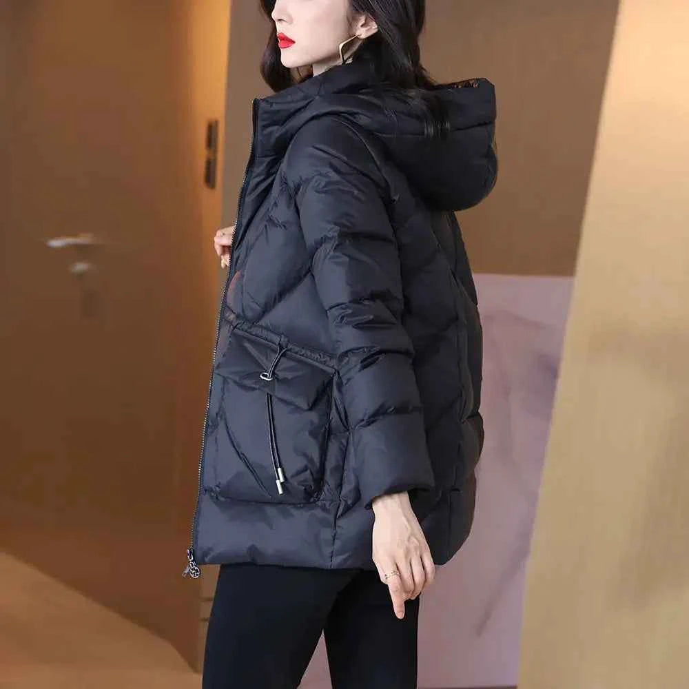 Woman Coat Zip-up Black Thick Padding Duck Down Quilted Padded Jackets for Women Hoodie Y2k Fashion 2025 Trend Luxury Hot Youth