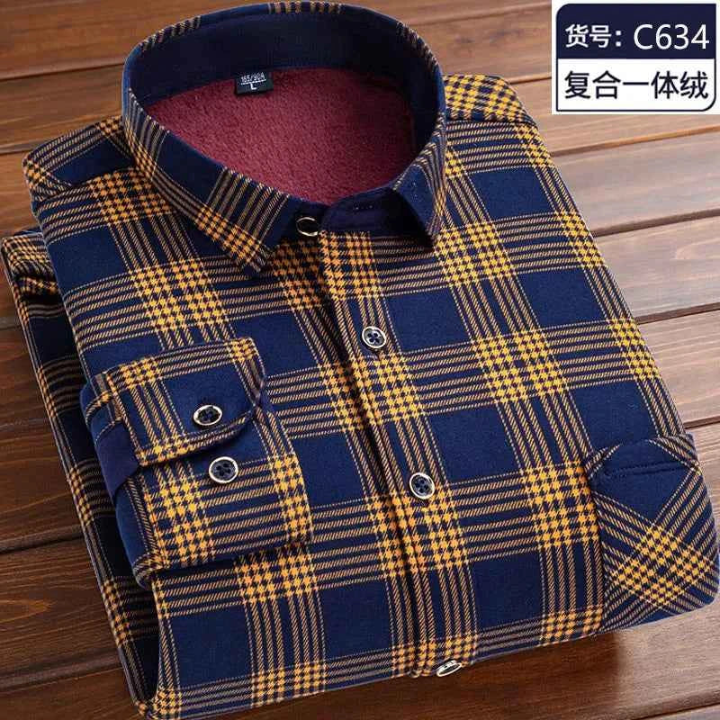 2023 Autumn and Winter New Fashion Trend Plaid Shirt Men's Casual Comfort Plus Fleece Thick Warm High Quality Long Sleeve Shirt
