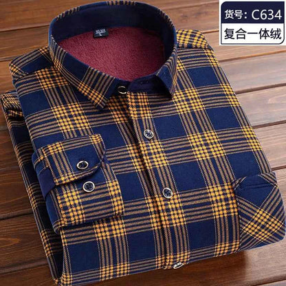 2023 Autumn and Winter New Fashion Trend Plaid Shirt Men's Casual Comfort Plus Fleece Thick Warm High Quality Long Sleeve Shirt