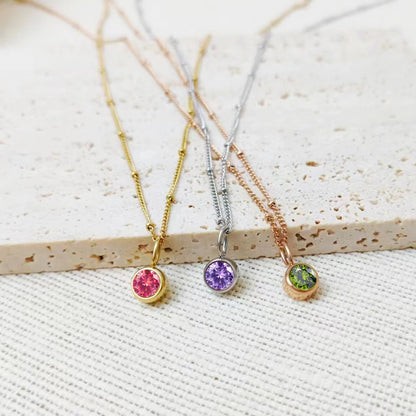 Stainless Steel Birthstone Necklace Beaded Chain Zirconia Pendant DIY Necklace Constellation Birthday Gift Jewelry Wholesale