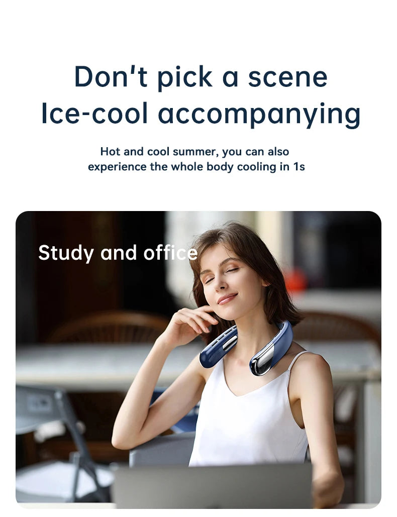 Portable Neck Fan 10000mAh Mini Bladeless Silent Neckband Fan USB Rechargeable 3 Speeds Mute Wireless Electric Neck Cooler Fans