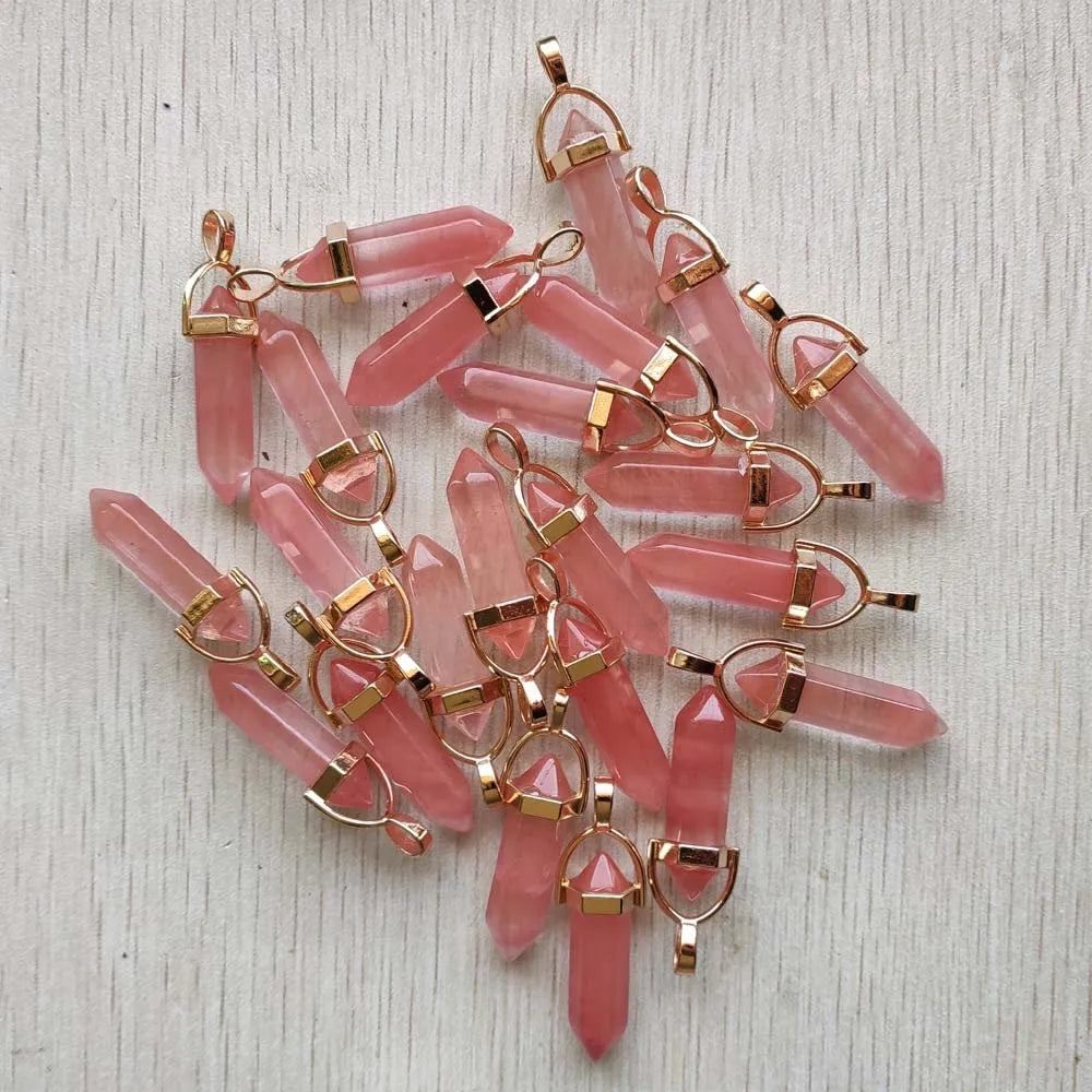 Natural Gem stone Quartz crystal green aventurine pendulum pillar pendants for jewelry making 24pcs/lot Wholesale fast shipping