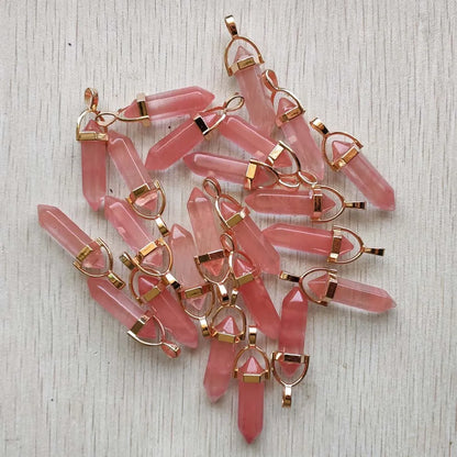 Natural Gem stone Quartz crystal green aventurine pendulum pillar pendants for jewelry making 24pcs/lot Wholesale fast shipping