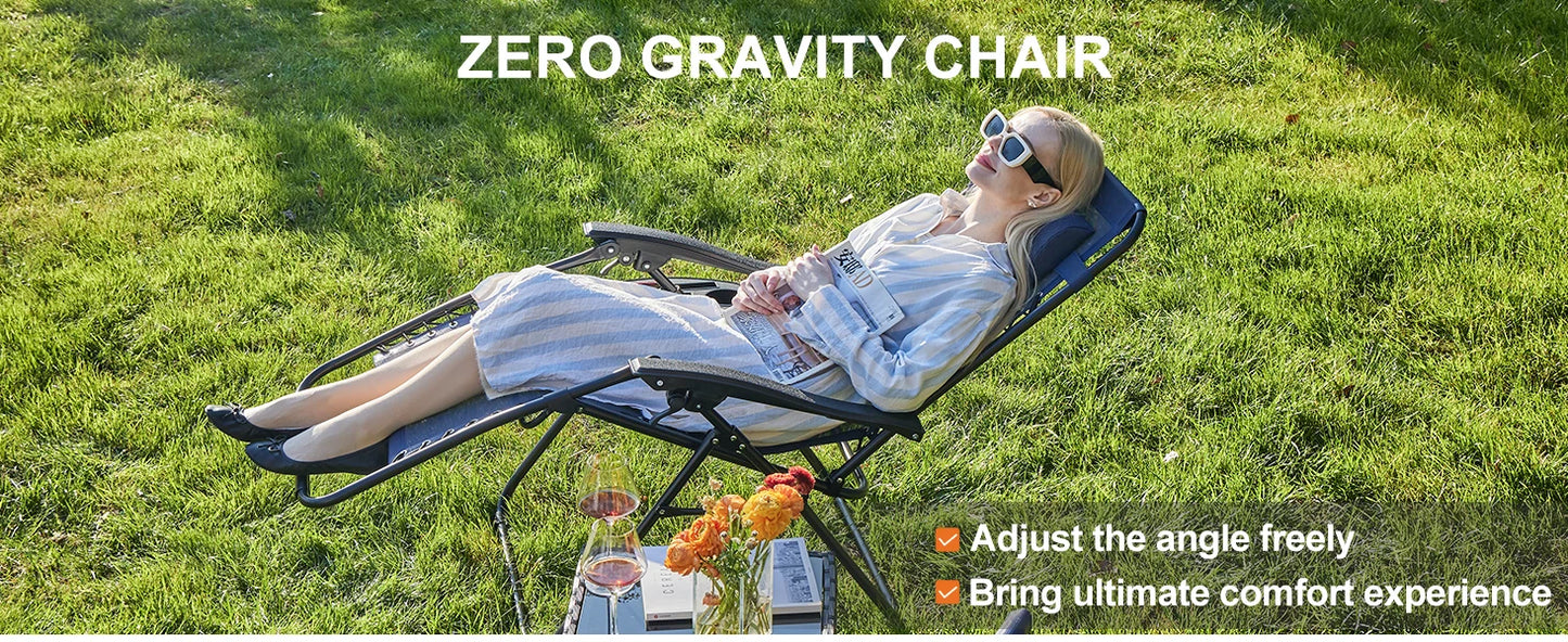 JHK Zero Gravity Set of 2 Portable Recliner Camping Patio Outdoor Garden Lounge Chair with Cup Holder Trays Adjustable Pillow - AMULET RING STORE