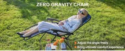 JHK Zero Gravity Set of 2 Portable Recliner Camping Patio Outdoor Garden Lounge Chair with Cup Holder Trays Adjustable Pillow - AMULET RING STORE