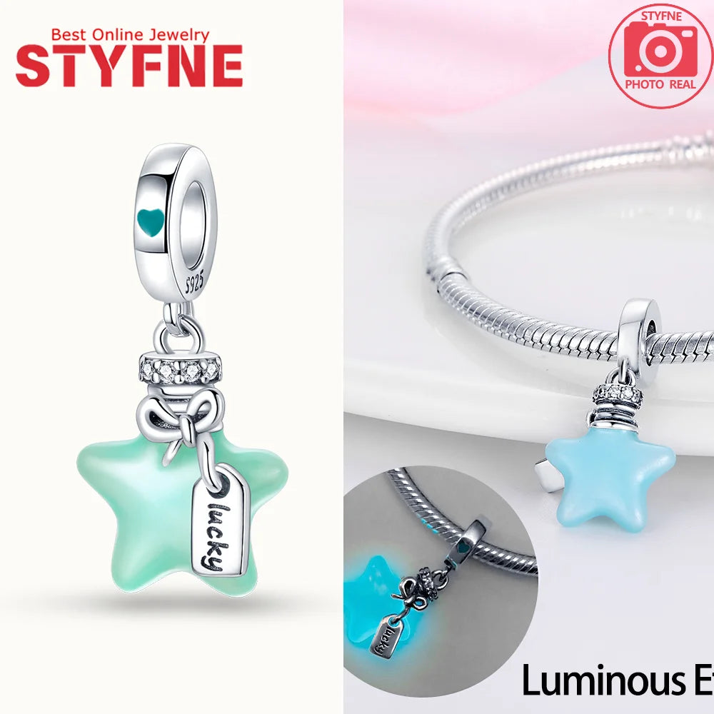S925 Silver Glow-in-the-dark Firefly Charm Pendant Fit Original Charms Bracelet Gift Beads for Women Diy Fine Jewelry Gifts - AMULET RING STORE