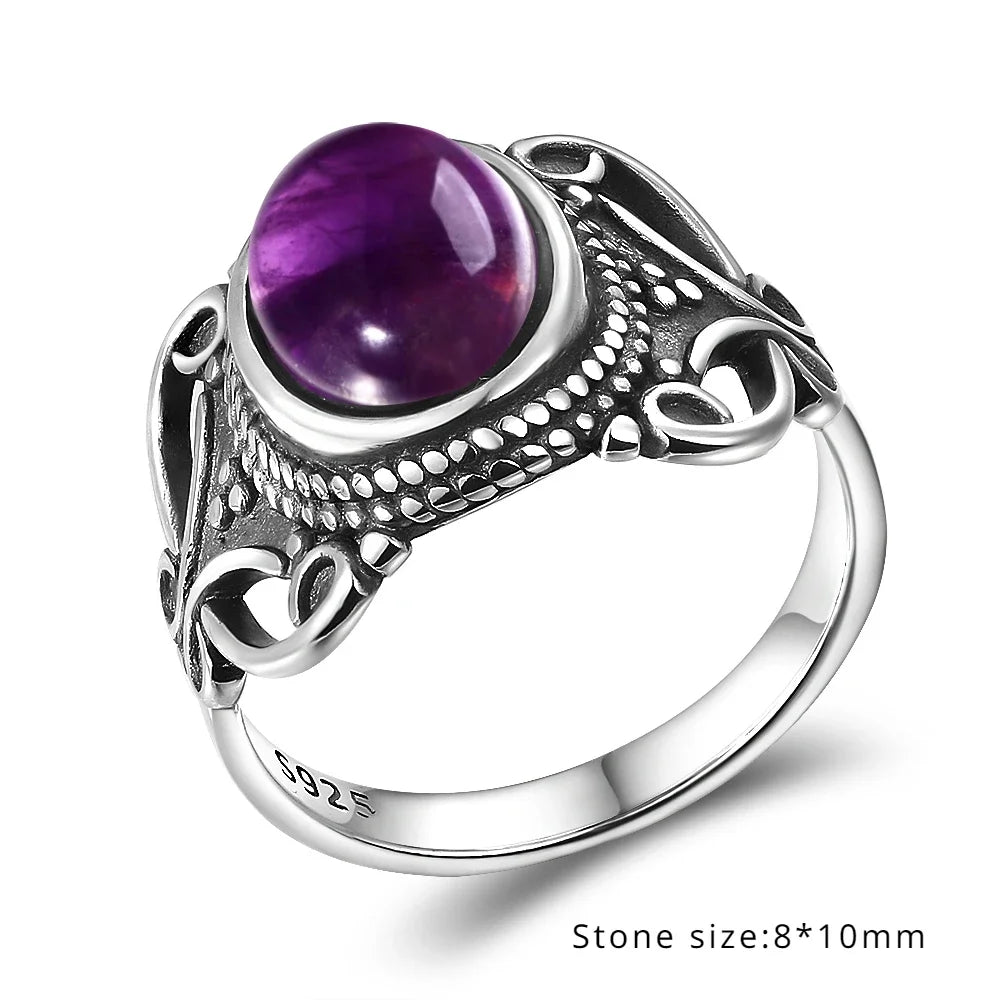 Luxury Vintage Ring Natural Amethyst Rings S925 Silver Jewelry Wedding Anniversary Party Ring Gifts for Women