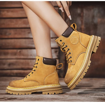 Boots Men High Top Boots High Quality Women Leather Shoes Fashion Outdoor Sneakers Men Lace Up Non-Slip Ankle Boots for Couple - AMULET RING STORE