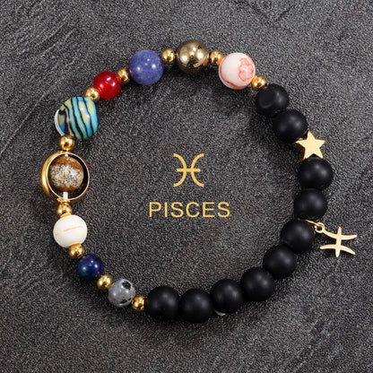 Cosmic Galaxy Solar System Bracelet for Women Men Natural Stone Beads 12 Constellations Bracelet Adjustable Bangle Jewelry Gifts