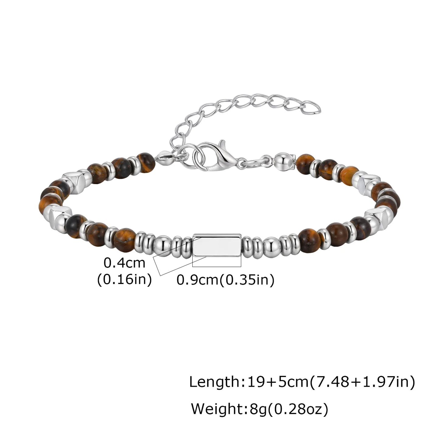 Trendy Unique Natural Stone Beaded Bracelet, Stainless Steel Chain Wristband Bracelet, Classic Tiger Eye Stone Jewelry for Men