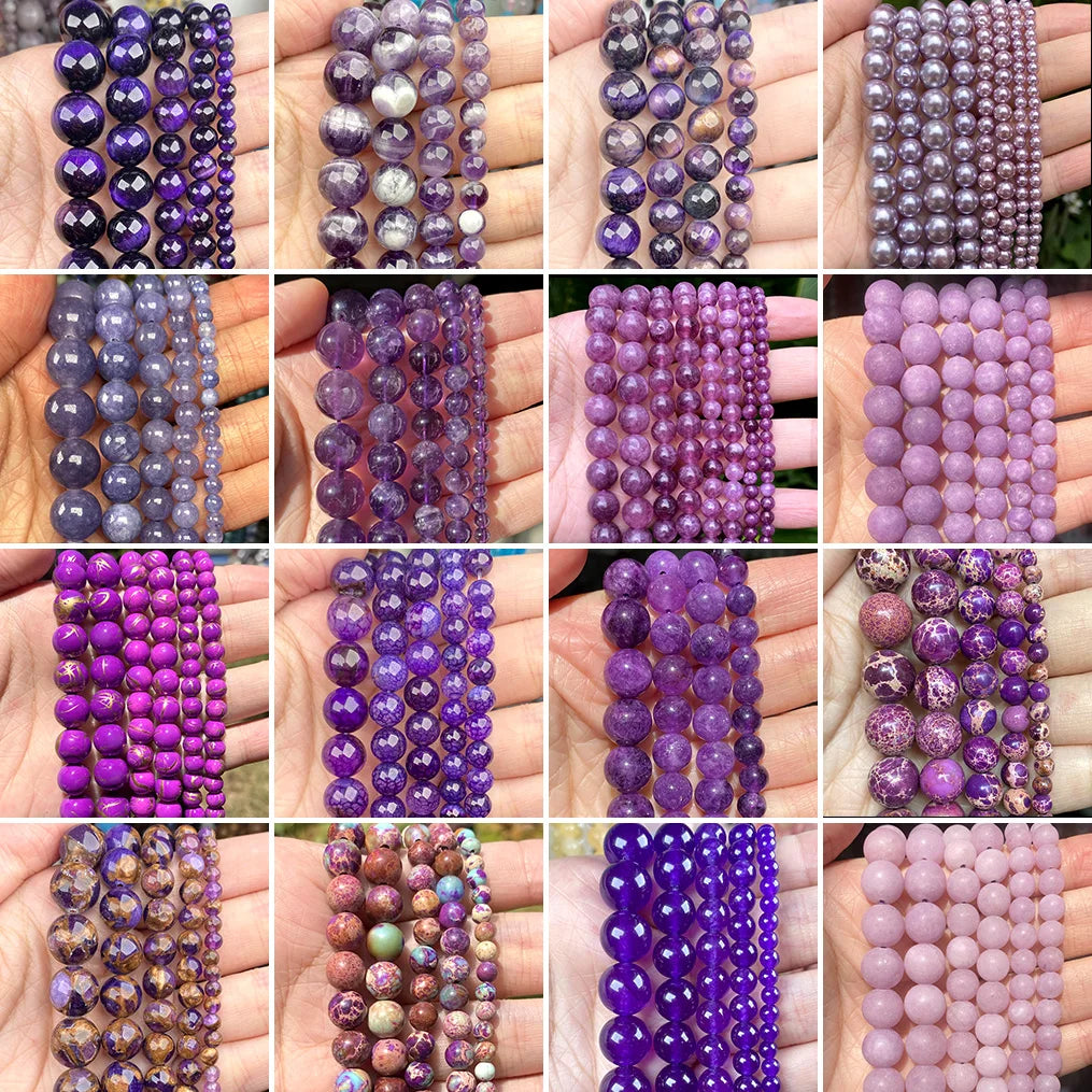 45 Styles Natural Stone Beads Amethyst Purple Jades Agate Crystal Glass Beads Jewelry Making Findings DIY Bracelet Accessories - AMULET RING STORE