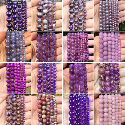 45 Styles Natural Stone Beads Amethyst Purple Jades Agate Crystal Glass Beads Jewelry Making Findings DIY Bracelet Accessories - AMULET RING STORE