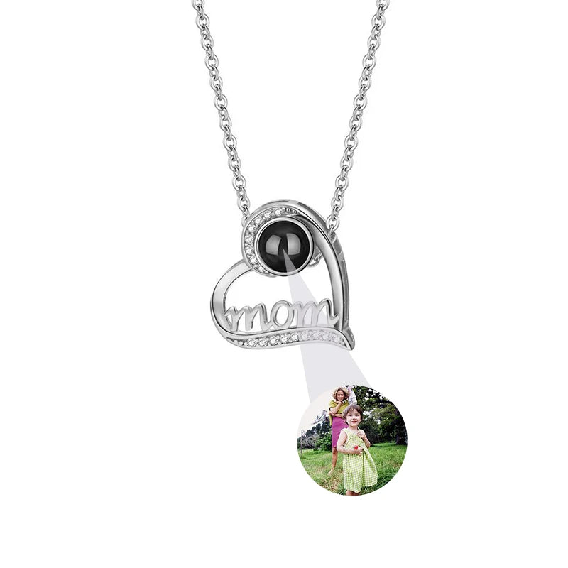 Custom Photo Necklace Personalized Picture Projection Necklace Rose Flower Projective Pendant Necklace Memorial Gifts For Women