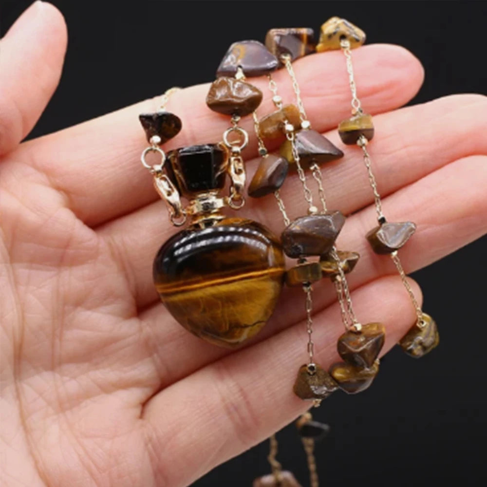 Natural Amethysts Perfume Bottle Necklace Essential Oil Diffuser Amethysts Gravel Stone Chain for Jewerly Party Gift 17x38x13mm - AMULET RING STORE