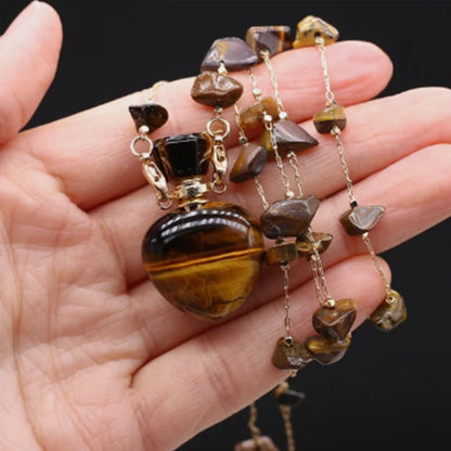 Natural Amethysts Perfume Bottle Necklace Essential Oil Diffuser Amethysts Gravel Stone Chain for Jewerly Party Gift 17x38x13mm - AMULET RING STORE