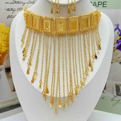 Earring Tassel Necklace Middle East 4pcs Jewelry Women Cuff Bangles with Ring Jewelry Dubai Fashion Set African Jewelry Wedding